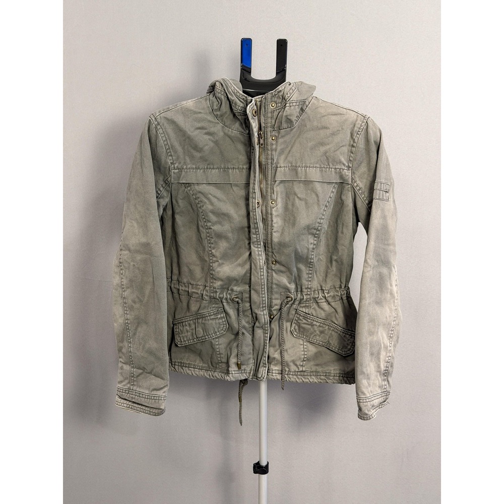 Full Tilt Jacket Womens Medium Gray Hooded Utility Anorak Parka Drawstring